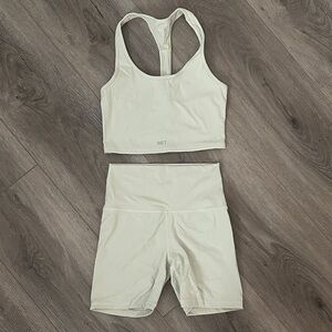 SET ACTIVE- Light Cream Racerback Sports Bra & High-Waist Bike Shorts